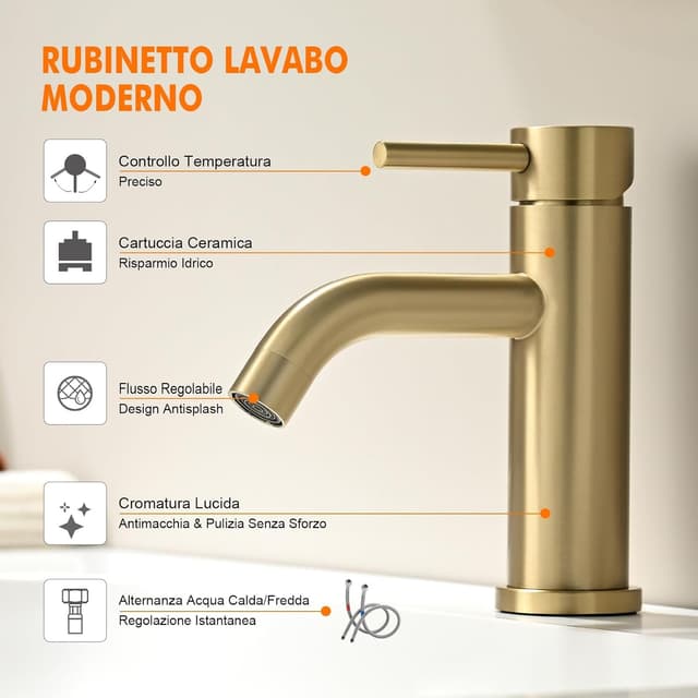 Thumbnail 1 de Ibergrif M11003Y rubinetto bagno classico monocomando per lavabo in acciaio inox oro