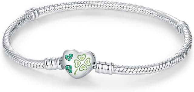 Detalle de BOIGEGU Armband Damen versilbert mit Herz- und Schlangen-Gliedern (925er Silber, 19 cm)