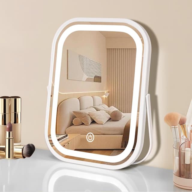 Detalle de YEKKOPT Travel Makeup Mirror with Lights — portable LED vanity mirror with touch dimmer (1200mAh battery)