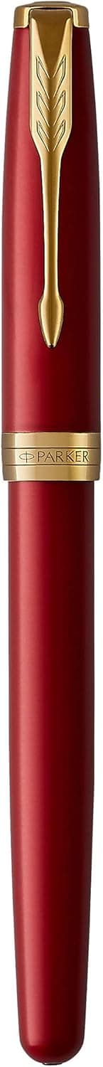 Detalle 2 de Parker Sonnet penna stilografica rossa con dettagli oro e pennino medio, confezione regalo
