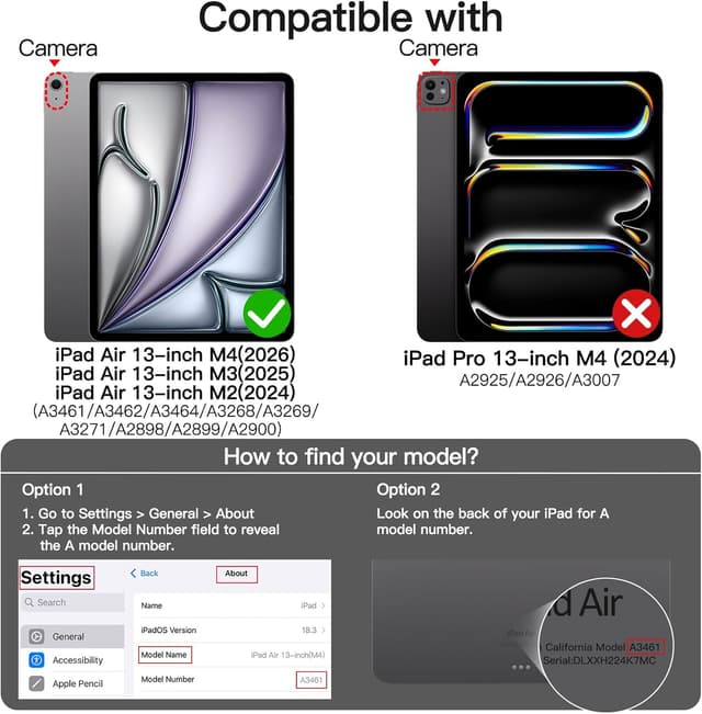 Detalle 2 de JETech Case for iPad Air 13-inch M4/M3/M2 (2026/2025/2024) with Pencil Holder, Clear Back Slim Stand Cover (Black)