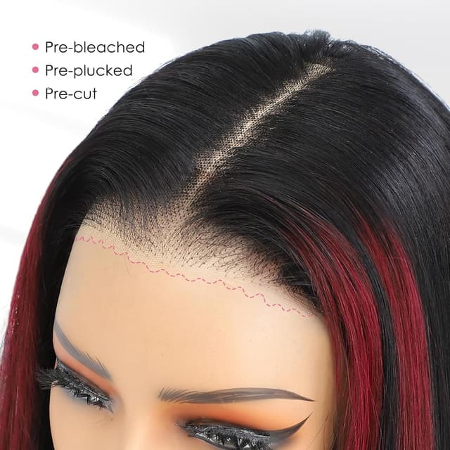 Detalle 2 de Perruque Femme Naturelle Highlight 1B/99J Pre Cut Lace Glueless Wig