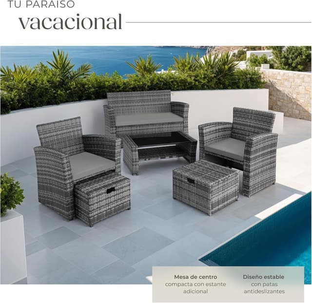 Thumbnail 4 de tectake Conjunto jardín ratán 4 plazas