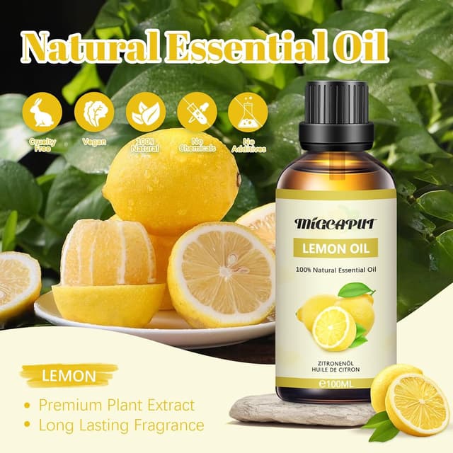 Detalle de Migcaput Ätherisches Zitronenöl (100 ml) – kaltgepresst, 100% naturrein für Diffuser & Raumduft