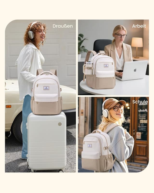 Detalle de LOVEVOOK Damen-Rucksack für Laptop bis 15,6 Zoll – wasserfester Schulrucksack mit vielen Fächern