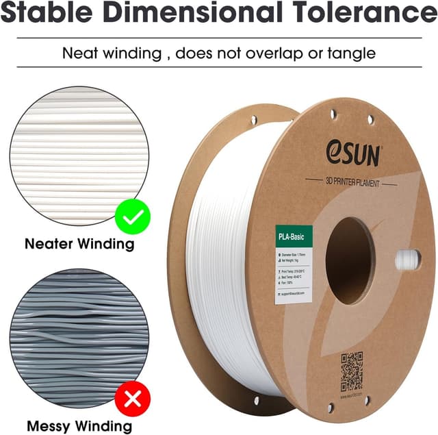 Detalle 2 de eSUN PLA Filament 1,75 mm PLA Basic (1 kg) in Weiß – schnell druckbares Einsteiger-PLA mit Maßgenauigkeit