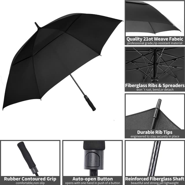 Detalle de SIEPASA Automatic Open Golf Umbrella (Extra Large, Double Canopy, Windproof & Waterproof)