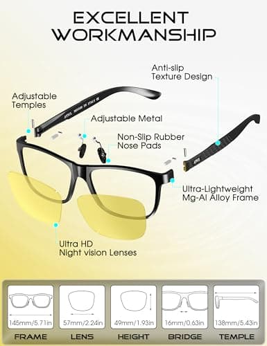 Thumbnail 7 de ATTCL Hombre Gafas de conducción nocturna Night Vision 8587 (marco Al-Mg, lentes amarillas)