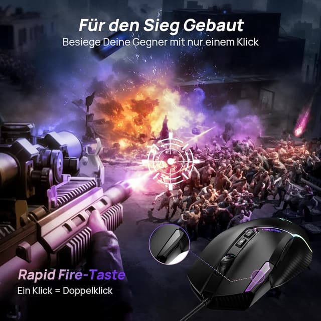Detalle 2 de TECKNET kabelgebundene Gaming-Maus (12800 DPI, 8 programmierbare Tasten, 13 RGB) für Rechtshänder