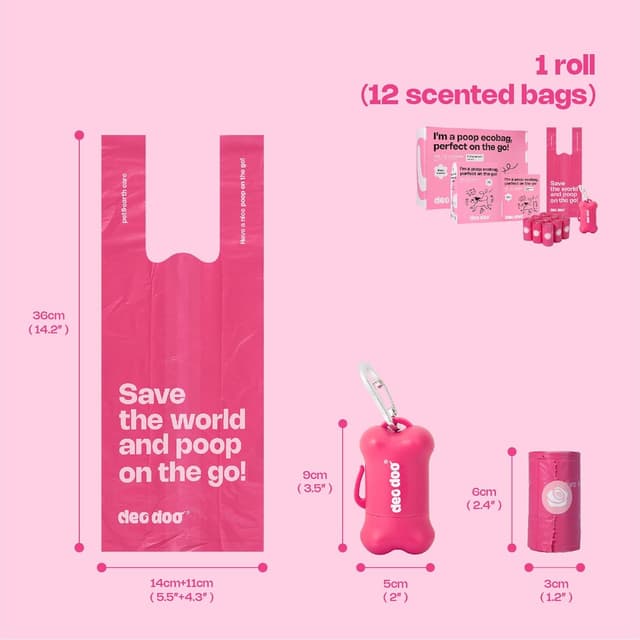 Detalle de Deo Doo Dog Poop Bags with Handles – 60 Rolls (720 counts) Leak Proof, Extra Thick, Rose Scented, with Holders