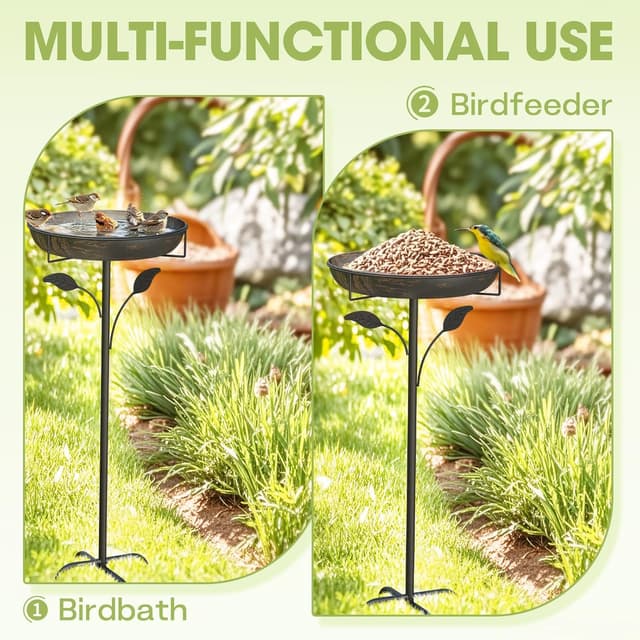 Detalle 2 de WELDUN Vogeltränke Vogelbad 30 cm – Metall-Futter- und Wasser-Schale für draußen