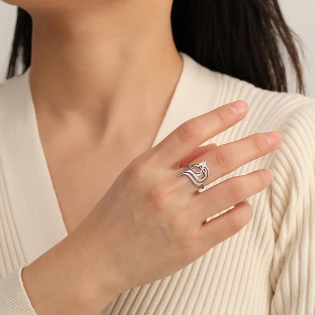 Detalle de VASSAGO Bague réglable empilable en acier inoxydable à tête de loup, chien ou renard (style rock punk/gothique/motard)