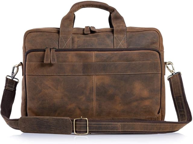 Detalle de KomalC 16 Inch Buffalo Leather Laptop Messenger Briefcase Bag with YKK Metal Zippers