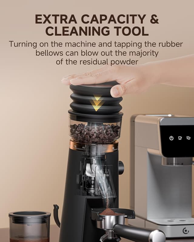 Detalle de AMZCHEF Electric Burr Coffee Grinder with 75 grind settings and near-zero retention