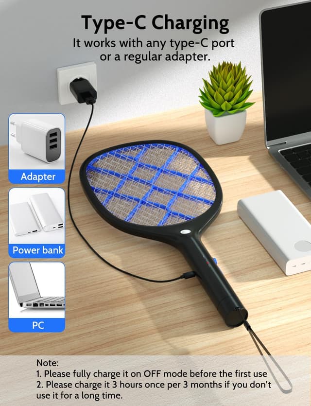 Thumbnail 6 de YISSVIC Electric Fly Swatter 4000V Rechargeable Bug Zapper Racket (2 Pack) with Type-C Cable