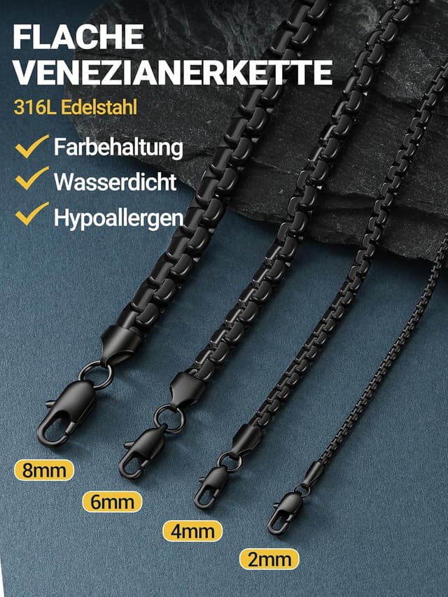 Detalle de PROSTEEL Herren Halskette aus Edelstahl mit Venezianer-/Erbskette und Karabinerverschluss (2/4/6/8 mm breit, 46–76 cm wählbar)