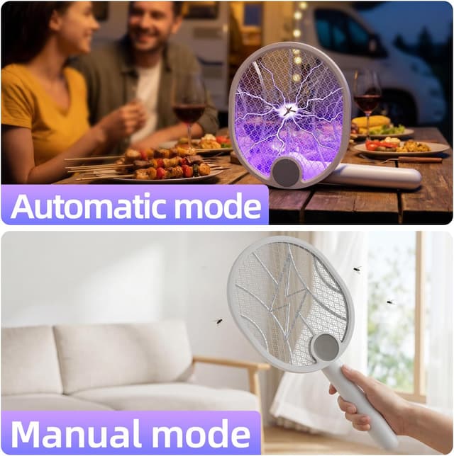 Detalle 2 de Electric Fly Swatter 180° Foldable Fly Zapper Racket (4000V, 5-layer mesh) with USB-C charging