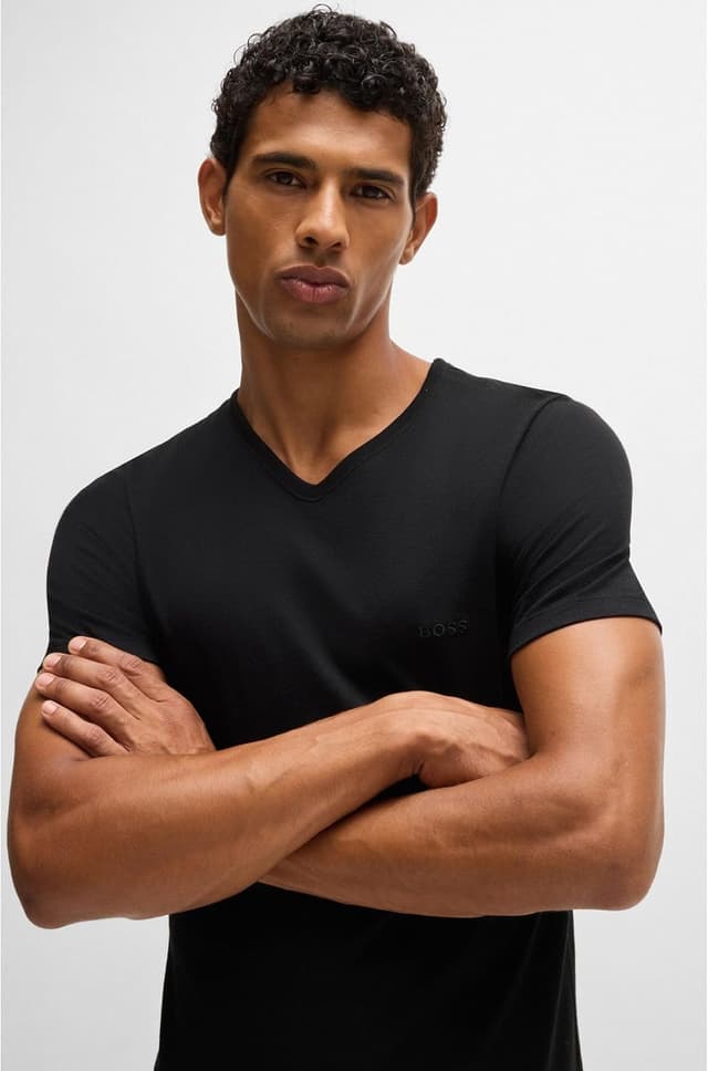Detalle de Lot de trois t-shirts en coton à col V BOSS Hommes TShirtVN 3P Classic