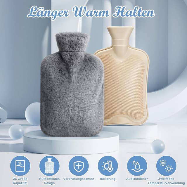 Detalle 2 de URBZUE Wärmflasche mit weichem Bezug 2L Grau