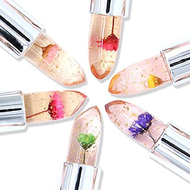 Detalle de firstfly Pack of 6 Crystal Flower Jelly Lipstick (Pink) — pH-Adjustive Temperature Color-Change Balm & Gloss