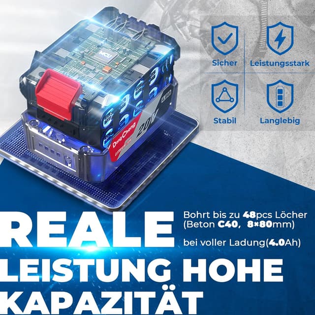 Thumbnail 6 de DongCheng Akku-Bohrhammer 18V (2,8 J) mit SDS-plus, 4Ah Akku & 2A Ladegerät im Handwerkerkoffer