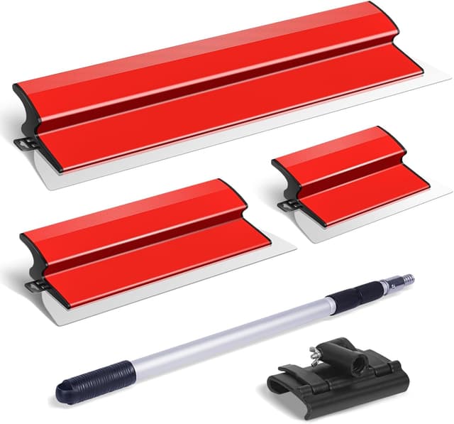 Detalle de DEKEones Flächenspachtel-Set mit Edelstahl-Spachtelklingen (10", 16" & 24") und Teleskop-Verlängerungsstange 28"–62