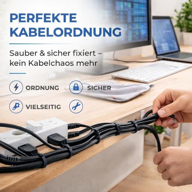 Detalle de 100x Kabelbinder schwarz Set (kurz & lang) – reißfest, UV-beständig, diverse Längen 120 mm x 2,5 mm