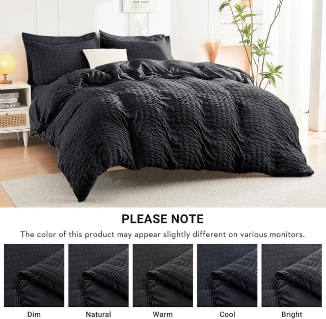 Detalle de HYMOKEGE Black Twin Comforter Set Seersucker 5-Piece Bed in a Bag