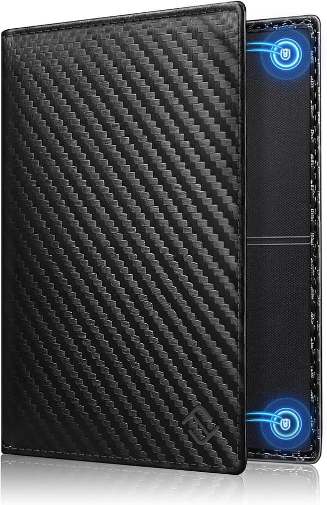 Detalle de FINTIE KFZ Fahrzeugschein Hülle & Versicherungshalter mit Magnetverschluss – Kartenetui aus Kunstleder (Carbonfaser Schwarz)