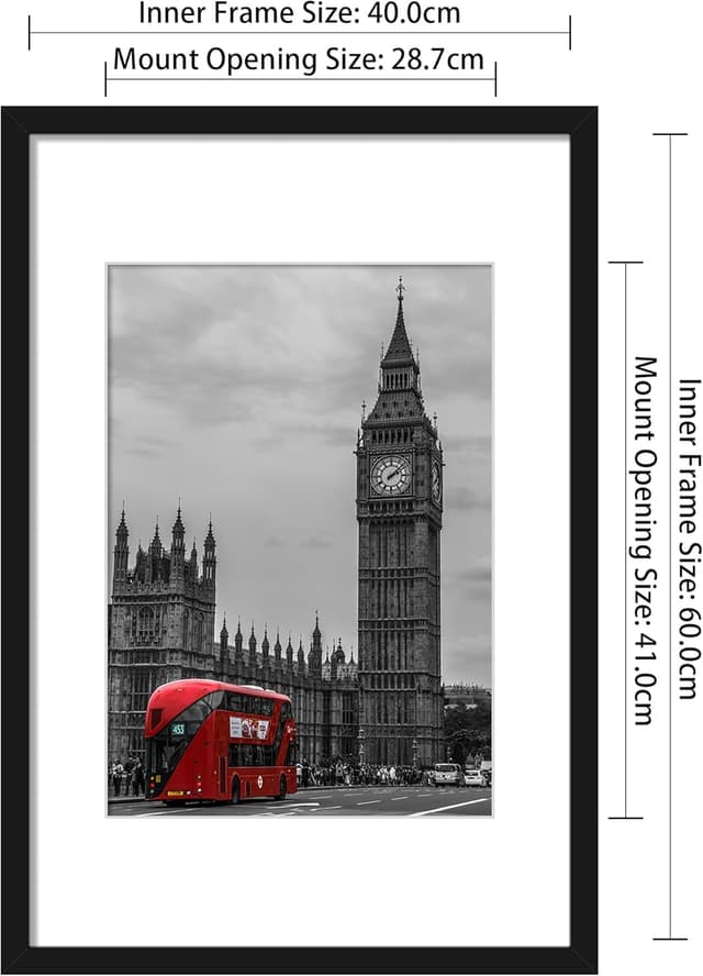 Detalle de Tinkeps 4 Pack 40x60cm Black Picture Frame (Engineered Wood & Plexiglass) for A3 Prints