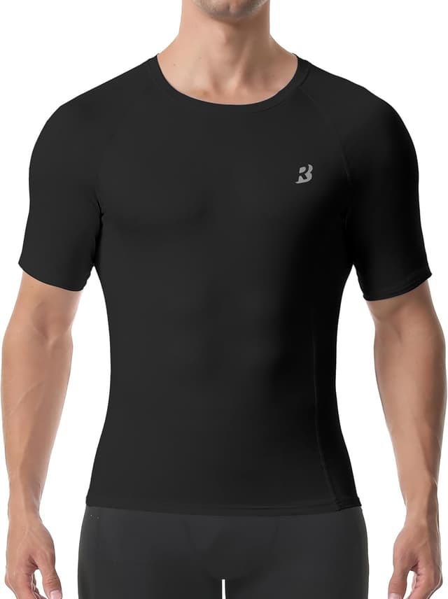 Detalle de Roadbox Compression Shirt for Men Short Sleeve — Cool-Dry Athletic Base Layer