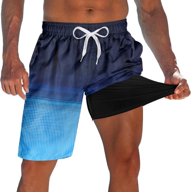 Detalle de westwolf Men's Swim Trunks with Compression Liner 9" Quick Dry Board Shorts