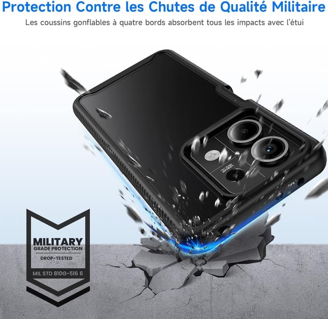 Detalle de Coque seacosmo pour Xiaomi Redmi Note 13 5G – antichoc double face transparente avec protection d’écran (noir)