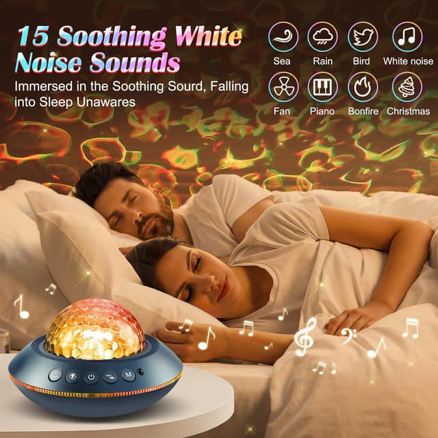 Detalle de One Fire Galaxy-Projektor Sternenhimmel mit 45 Lichtmodi, 15 Sounds, HiFi-Bluetooth und Wasserwellen