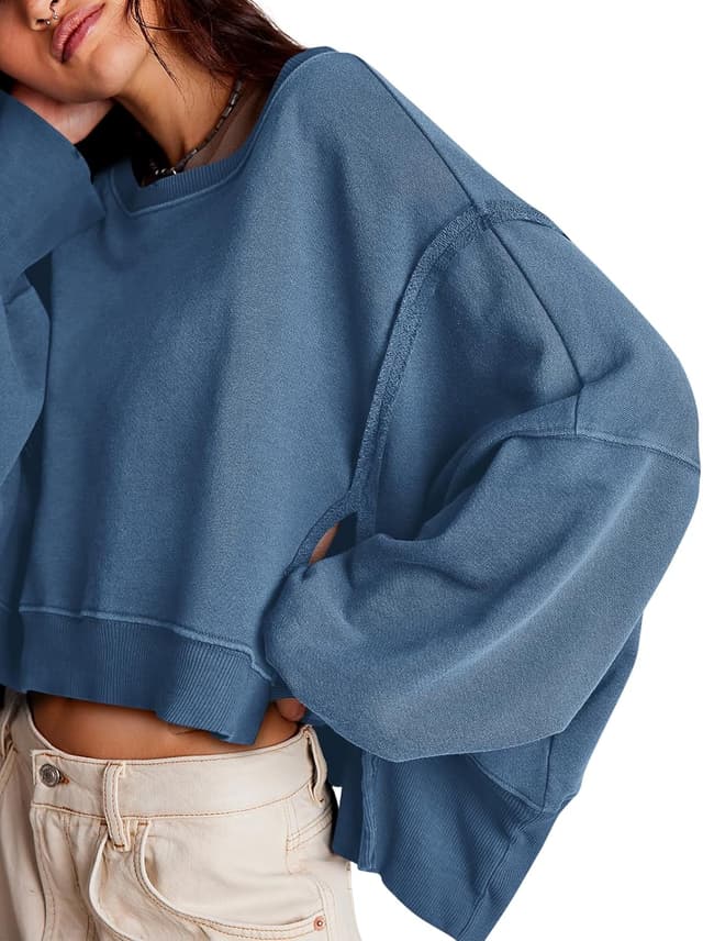 Detalle de Zwurew Womens Casual Crewneck Sweatshirt — Side Slit Crop Pullover