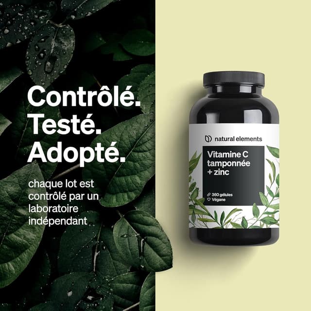 Detalle 2 de Natural Elements Vitamine C 360 gélules (1000 mg) + 15 mg zinc, dose élevée et formule tamponnée