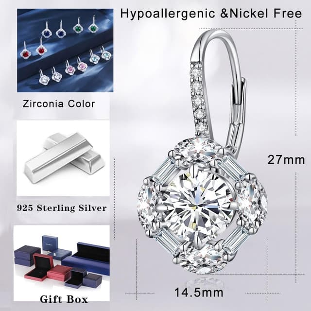 Detalle de jiamiaoi 18 Karat Weißgold plattiert Ohrringe (Sterling Silber 925) mit 4A+ Zirkonia – 27 mm lange Tropfenohrränger