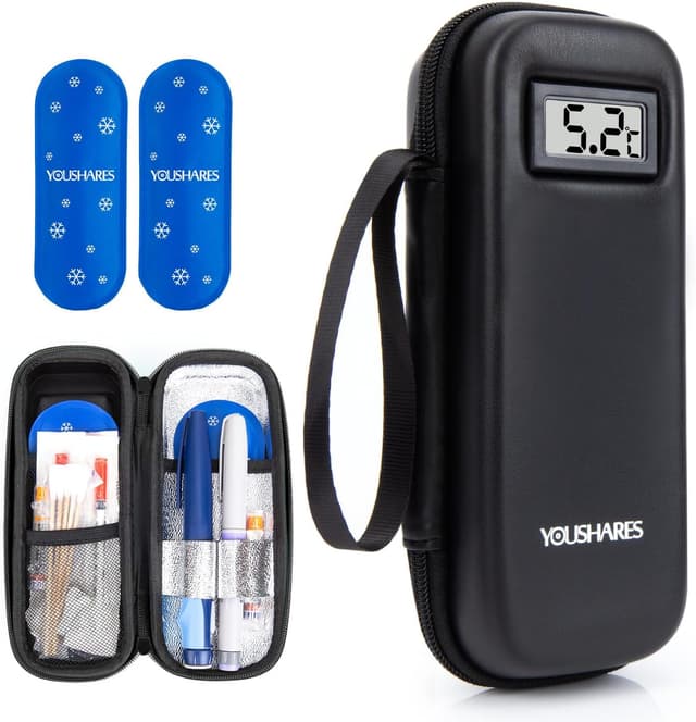 Detalle de YOUSHARES Insulin Pen Tasche mit 2 TSA-Kühlakkus (schwarz) – kleine Kühlbox für Spritzen & GLP-1-Zubehör