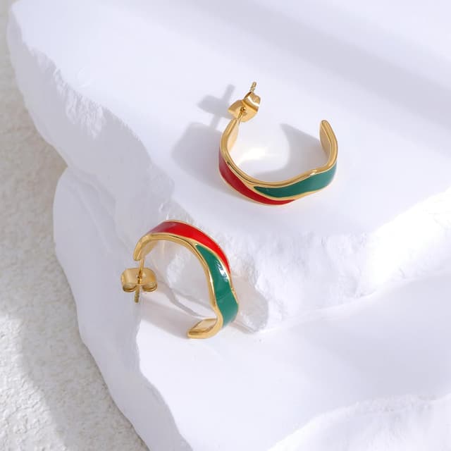 Detalle de TaYolnFaSo C-förmige, runde Creolen mit Emaille (vergoldet) aus Edelstahl für Damen