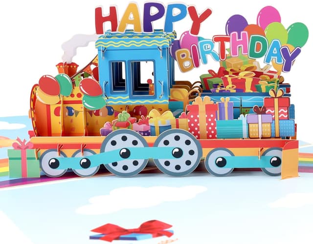 Detalle de DLYMXGC Regenbogen-Geburtstagszug Pop-Up „Happy Birthday“ Grußkarte mit Umschlag