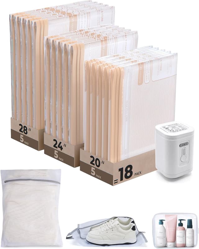 Detalle de BAGSMART vacuum storage bags with wireless electric pump (18-pack) for travel, home and space-saving storage