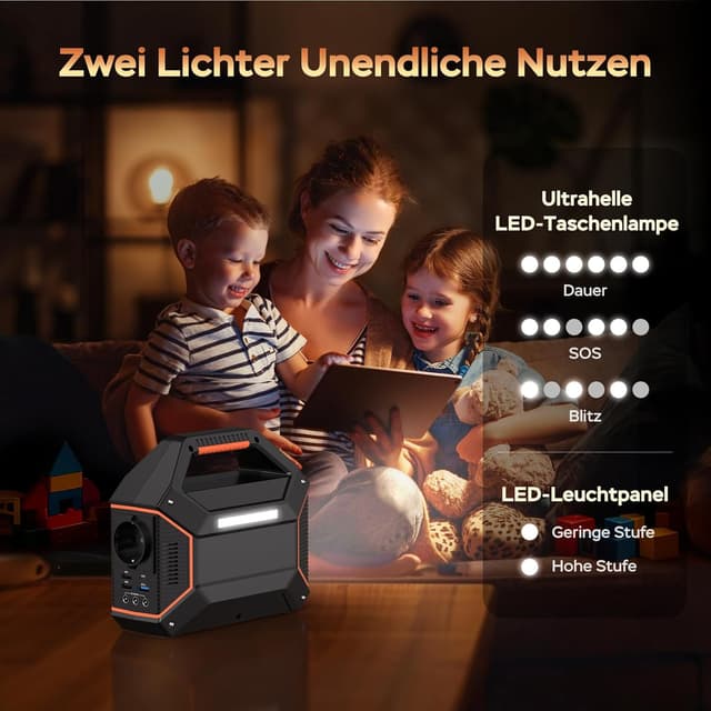 Detalle de MARBERO Tragbare Powerstation mit 230V Steckdose (99 Wh / 27.000 mAh), 150W AC, USB & DC sowie LED-SOS-Notlicht