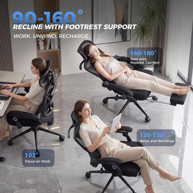 Detalle 2 de Ergonomic Office Chair with Footrest 350lbs capacity đź’ş