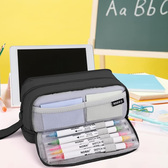 Thumbnail 6 de Howala Large Capacity Pencil Case with 4 Compartments (Black canvas pouch)