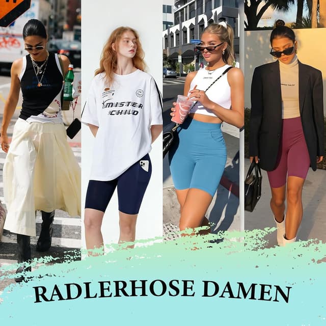 Detalle de FuelMeFoot 3er-Set Damen Radlerhose mit Taschen, High Waist – blickdicht & sportlich