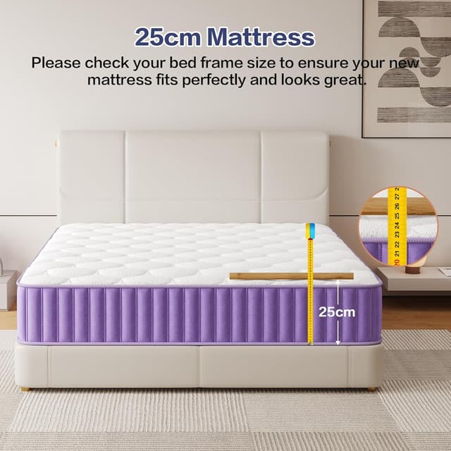 Thumbnail 6 de Niqooia 4FT6 10 Inch Hybrid Memory Foam Mattress – 7-Zone Pocket Sprung Support, Medium-Firm (135×190×25cm)