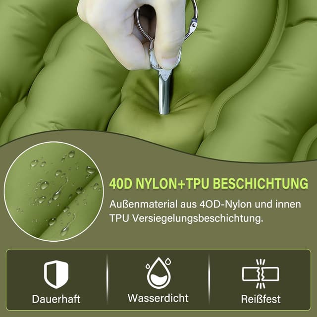 Detalle de Yuzonc Camping-Isomatte mit Fußpresse, Pumpe & Kissen – 195 x 68 x 10 cm