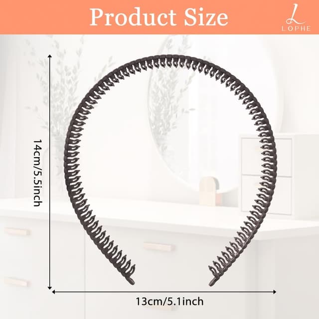 Detalle de LOPHE lot de 8 serre-têtes zigzag anti-glisse ABS (noir, café, caqui, blanc cassé) pour yoga, fitness et maquillage