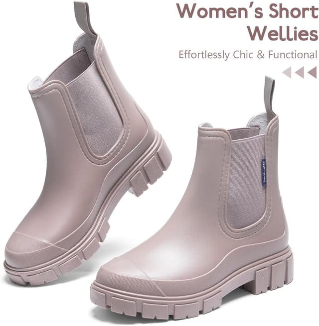 Detalle de FOGOIN Women’s Chelsea-Style Wellington Boots (Ankle Short Waterproof Rain Boots)