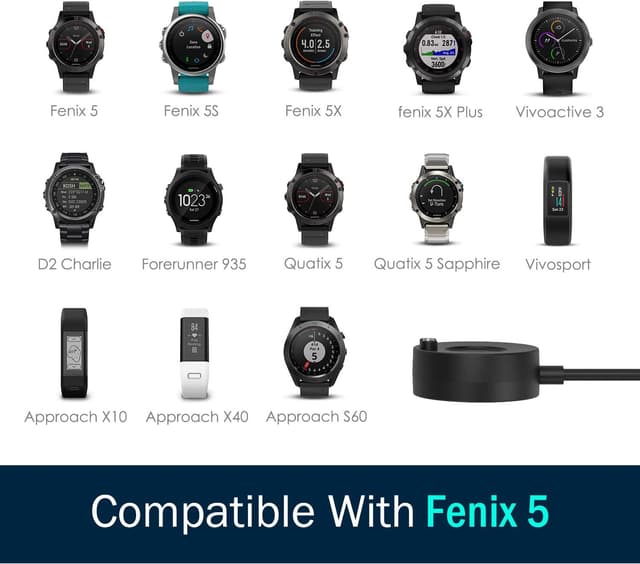 Detalle de TiMOVO USB charger dock with cable for Garmin Vivoactive, Fenix & Forerunner (portable charging dock, black)